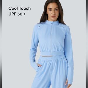 NWT HALARA Stand Collar Zipper Thumb Hole Cut Out Cool Touch Yoga Jacket-UPF50+